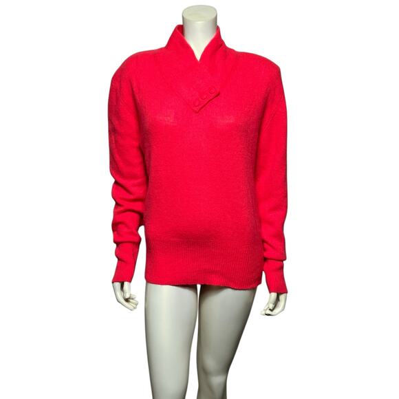 Christie & Jill Red Lambswool Angora Mock Neck Sweater with Button Detail Large - Picture 7 of 9